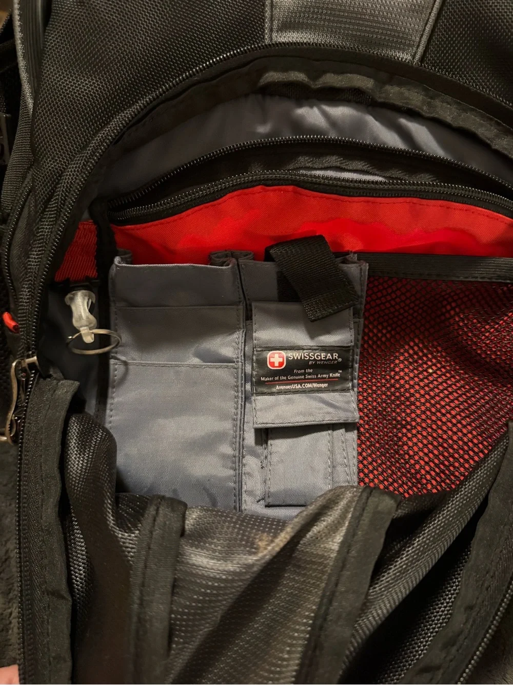 SwissGear Black and Gray Backpack with Red Accents